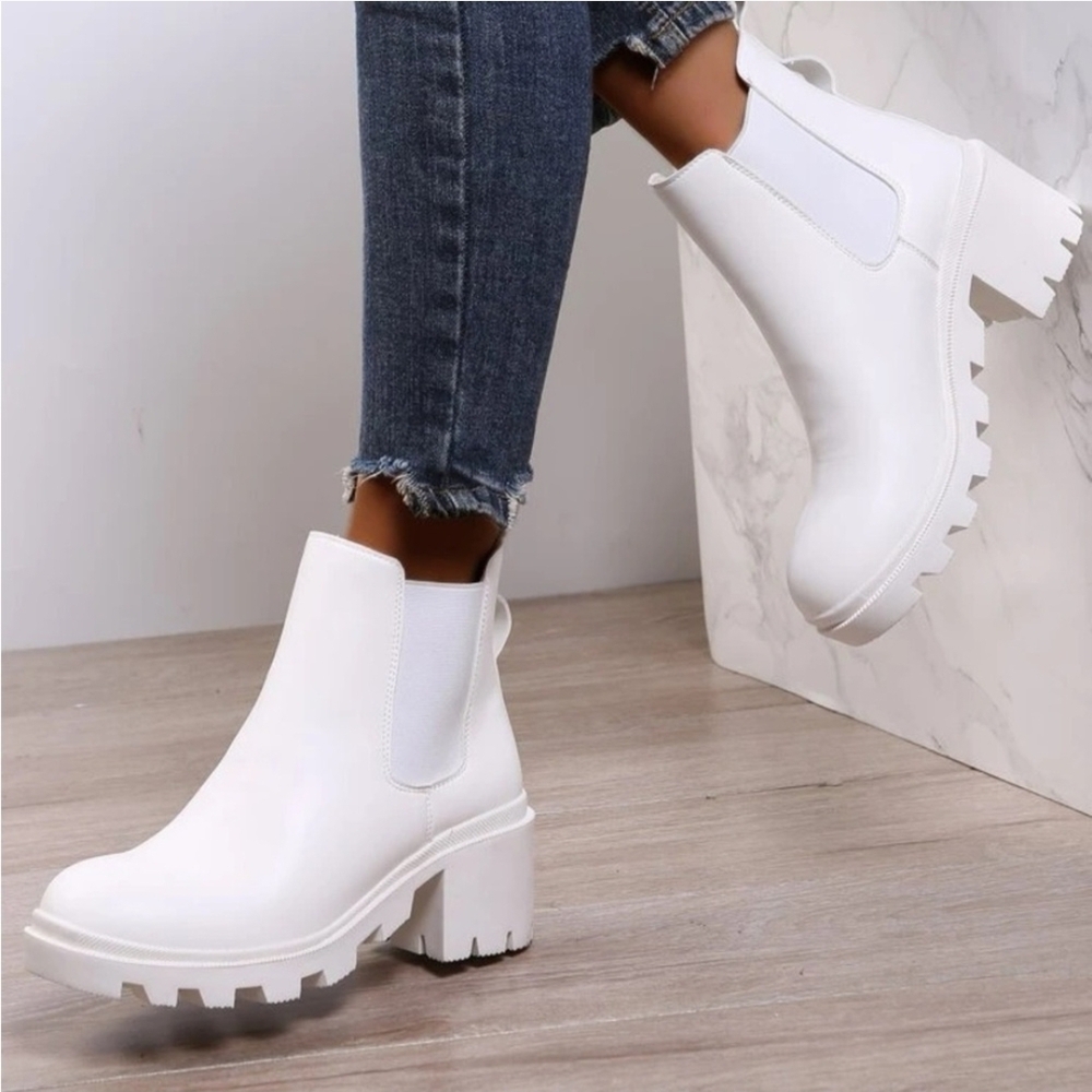 SHEIN White Ankle Boots with Chunky Sole